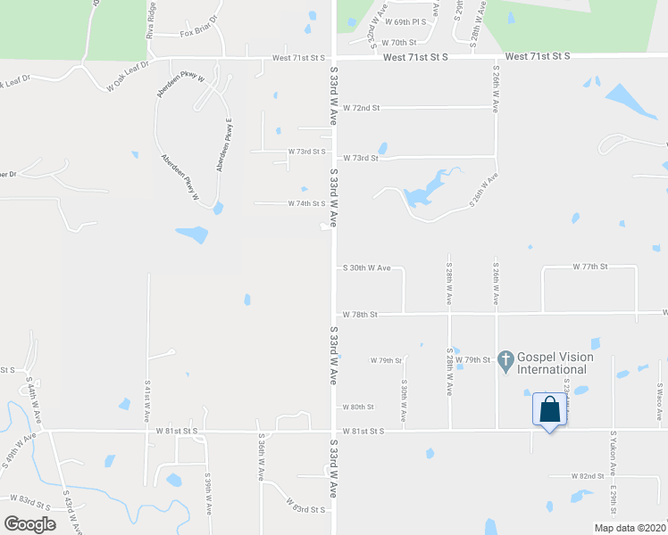 map of restaurants, bars, coffee shops, grocery stores, and more near 4800 West 77th Street in Tulsa