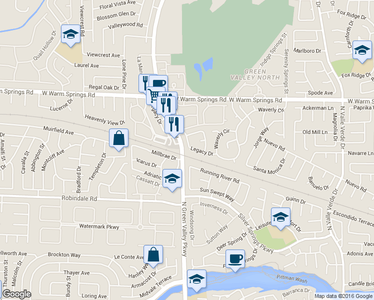 map of restaurants, bars, coffee shops, grocery stores, and more near 372 Legacy Drive in Henderson