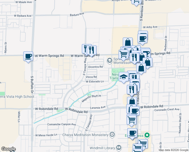map of restaurants, bars, coffee shops, grocery stores, and more near 7293 Vinca Road in Las Vegas