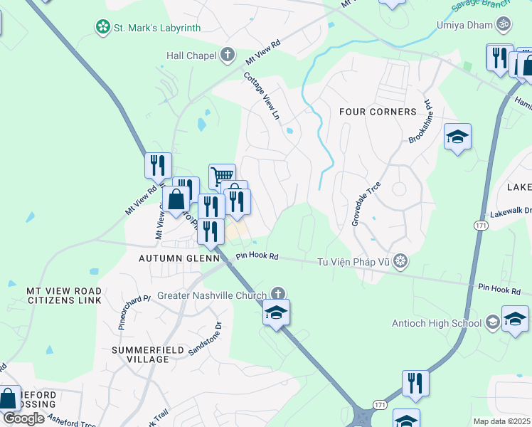 map of restaurants, bars, coffee shops, grocery stores, and more near 529 Bradburn Village Circle in Nashville