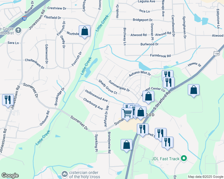 map of restaurants, bars, coffee shops, grocery stores, and more near 428 Shady Grove in Winston-Salem