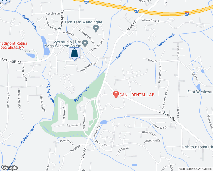 map of restaurants, bars, coffee shops, grocery stores, and more near 132 Ivy Glen Court in Winston-Salem