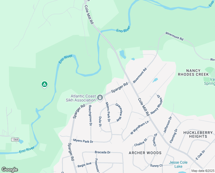 map of restaurants, bars, coffee shops, grocery stores, and more near 3211 Sparger Road in Durham