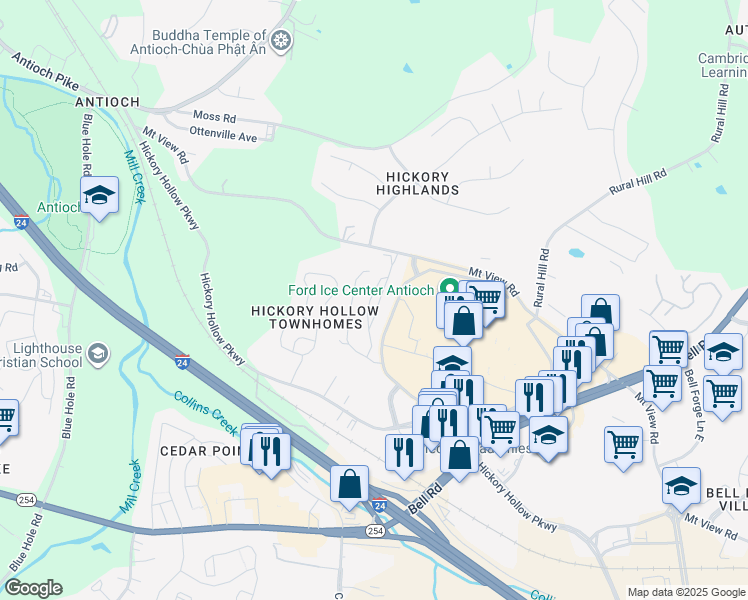 map of restaurants, bars, coffee shops, grocery stores, and more near 300 Hickory Hollow Place in Nashville