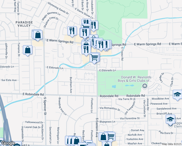 map of restaurants, bars, coffee shops, grocery stores, and more near 2326 Crooked Creek Avenue in Las Vegas