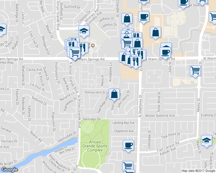 map of restaurants, bars, coffee shops, grocery stores, and more near 1505 Dallas Terrace in Henderson