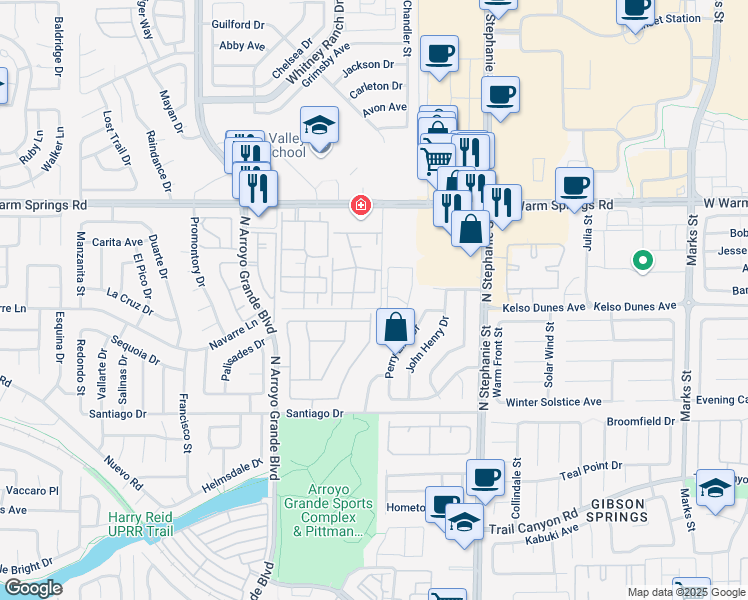 map of restaurants, bars, coffee shops, grocery stores, and more near 1505 Dallas Terrace in Henderson