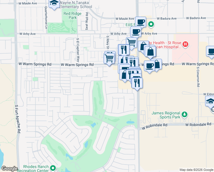 map of restaurants, bars, coffee shops, grocery stores, and more near 156 Rancho Maria Street in Las Vegas