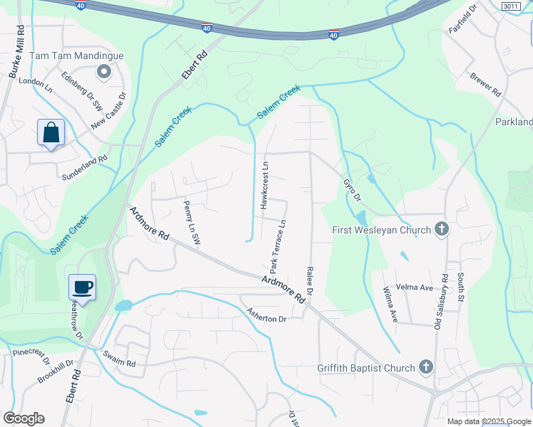 map of restaurants, bars, coffee shops, grocery stores, and more near 1800 Holly Crescent Lane in Winston-Salem
