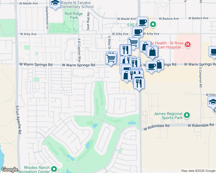 map of restaurants, bars, coffee shops, grocery stores, and more near 156 Rancho Maria Street in Las Vegas