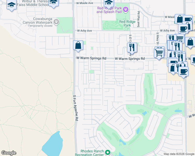 map of restaurants, bars, coffee shops, grocery stores, and more near 186 Pocono Manor Court in Las Vegas