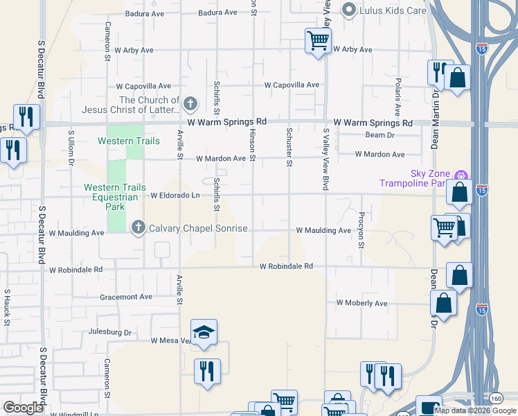 map of restaurants, bars, coffee shops, grocery stores, and more near 4061 West Eldorado Lane in Las Vegas