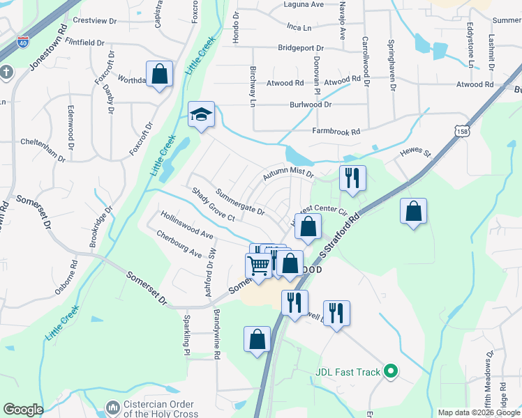 map of restaurants, bars, coffee shops, grocery stores, and more near 388 Shady Grove in Winston-Salem
