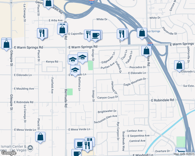 map of restaurants, bars, coffee shops, grocery stores, and more near 614 Ravenglen Drive in Las Vegas