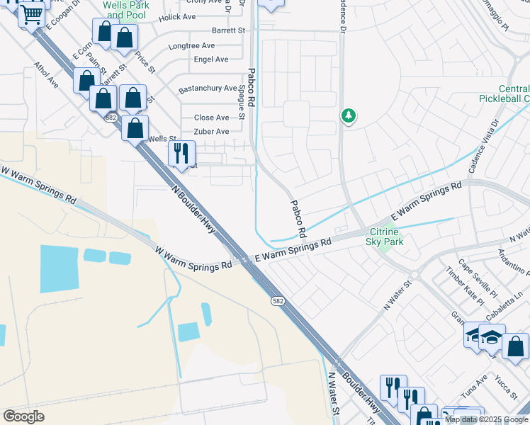 map of restaurants, bars, coffee shops, grocery stores, and more near 1014 Pabco Road in Henderson