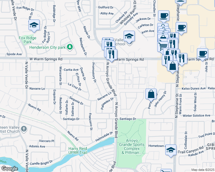 map of restaurants, bars, coffee shops, grocery stores, and more near 2 Saint Malo Way in Henderson