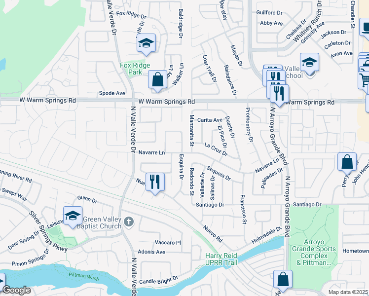 map of restaurants, bars, coffee shops, grocery stores, and more near 348 Fuente Drive in Henderson