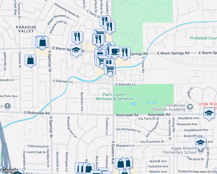 map of restaurants, bars, coffee shops, grocery stores, and more near 2355 Crooked Creek Avenue in Las Vegas