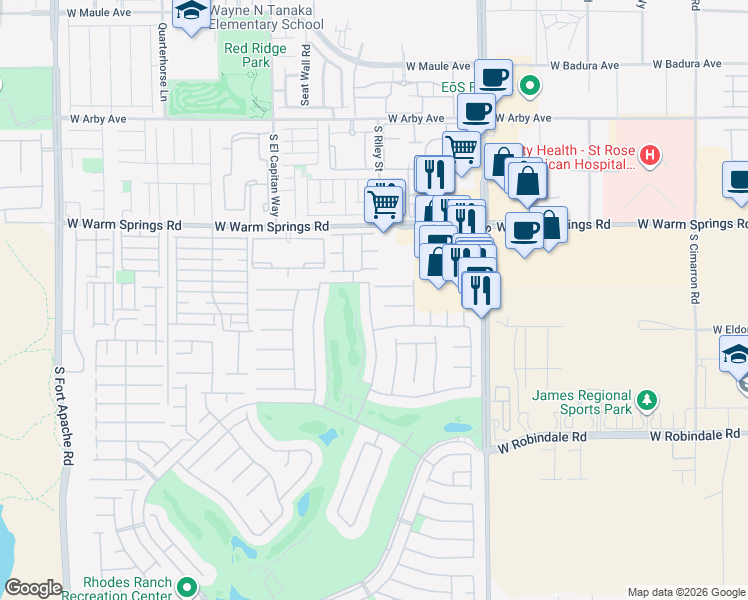 map of restaurants, bars, coffee shops, grocery stores, and more near 140 Rancho Maria Street in Las Vegas