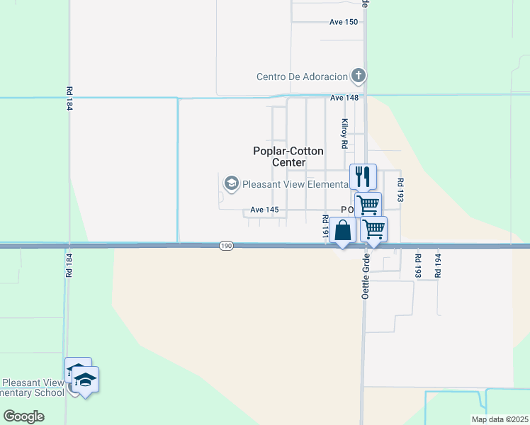 map of restaurants, bars, coffee shops, grocery stores, and more near 18959 Avenue 145 in Poplar-Cotton Center