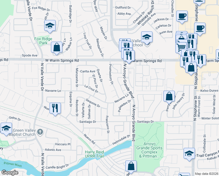map of restaurants, bars, coffee shops, grocery stores, and more near 1696 Freedom Court in Henderson