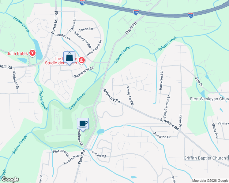 map of restaurants, bars, coffee shops, grocery stores, and more near 1955 Crest Bluff View Drive in Winston-Salem