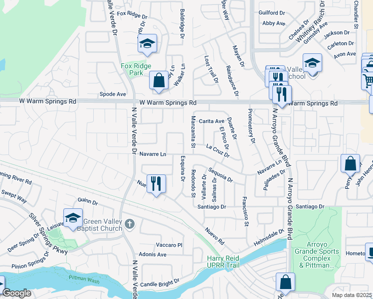 map of restaurants, bars, coffee shops, grocery stores, and more near 348 Fuente Drive in Henderson