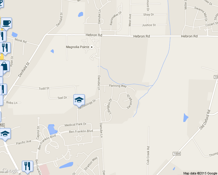map of restaurants, bars, coffee shops, grocery stores, and more near 604 Fanning Way in Durham