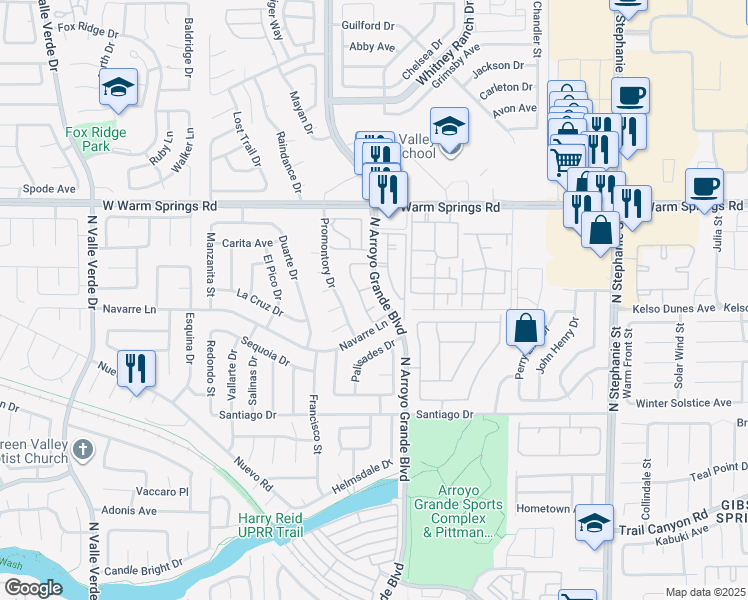 map of restaurants, bars, coffee shops, grocery stores, and more near 346 Seine Way in Henderson