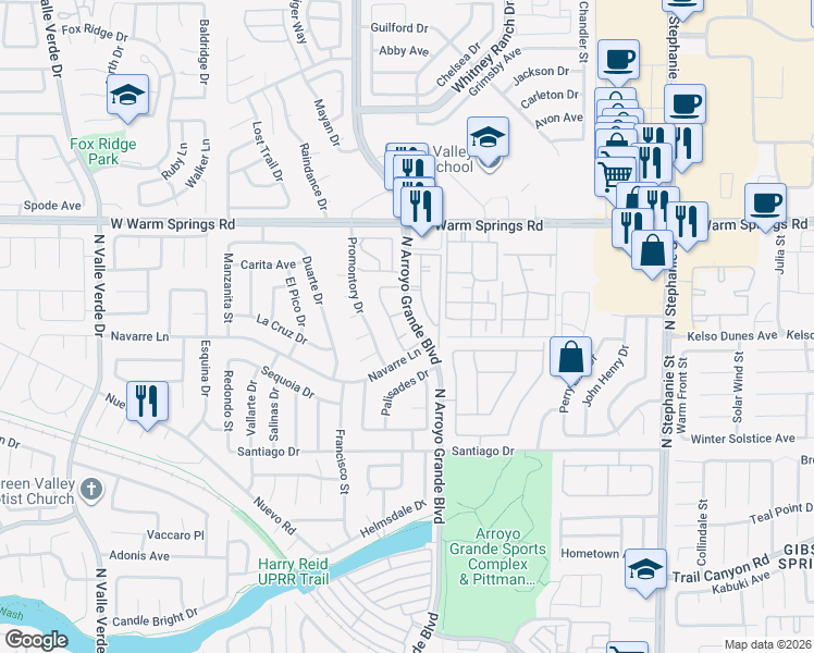 map of restaurants, bars, coffee shops, grocery stores, and more near 346 Seine Way in Henderson