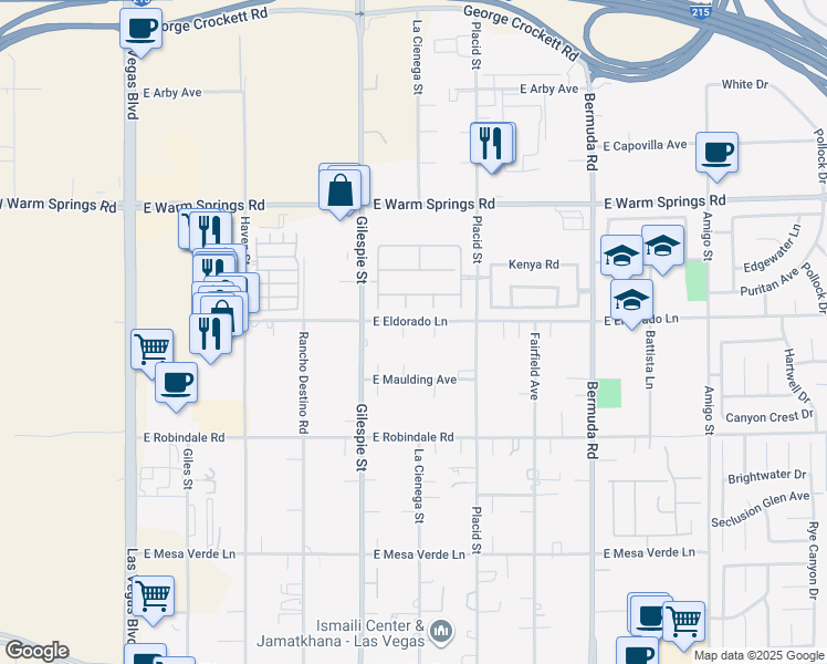 map of restaurants, bars, coffee shops, grocery stores, and more near 249 East Eldorado Lane in Las Vegas