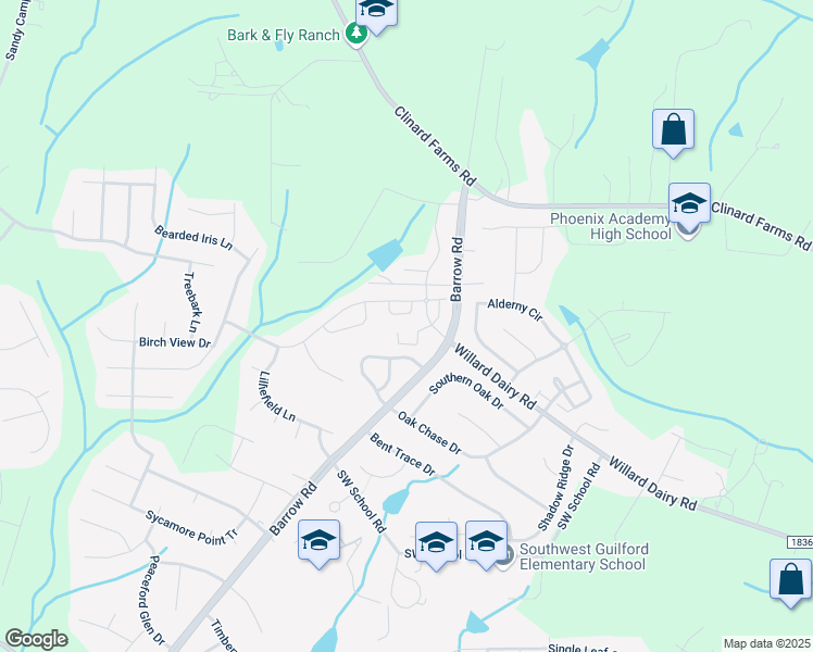 map of restaurants, bars, coffee shops, grocery stores, and more near 4401 Barrow Road in High Point