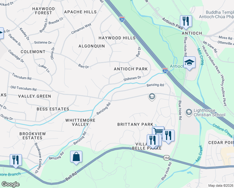 map of restaurants, bars, coffee shops, grocery stores, and more near 88 Tusculum Road in Nashville