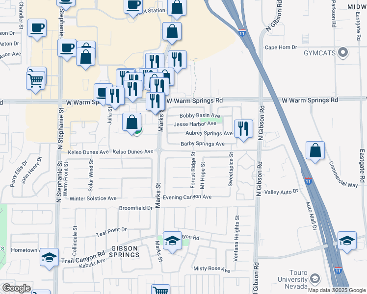 map of restaurants, bars, coffee shops, grocery stores, and more near 1194 Sunfire Avenue in Henderson