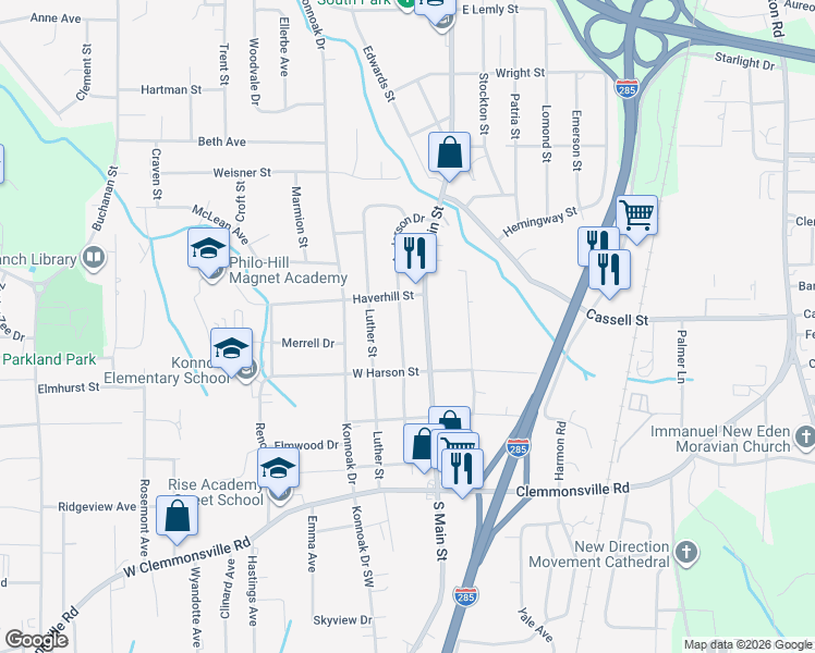 map of restaurants, bars, coffee shops, grocery stores, and more near 3242 Anderson Drive in Winston-Salem