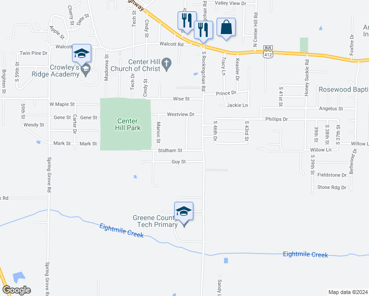 map of restaurants, bars, coffee shops, grocery stores, and more near 4804 Stidham Lane in Paragould