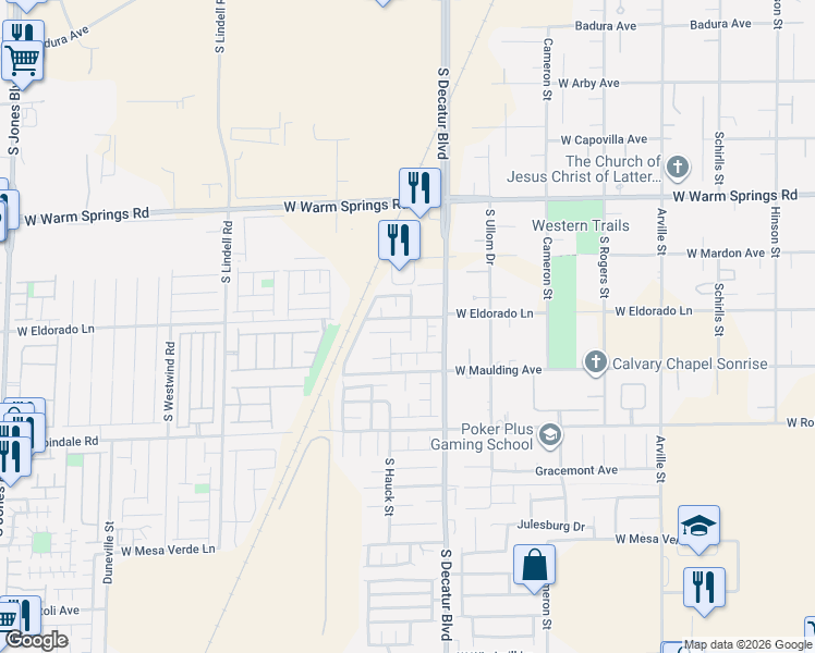map of restaurants, bars, coffee shops, grocery stores, and more near 5008 West Desert Dandelion Court in Las Vegas