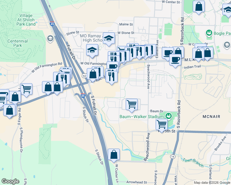 map of restaurants, bars, coffee shops, grocery stores, and more near 2117 West Best Way Street in Fayetteville