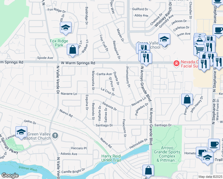 map of restaurants, bars, coffee shops, grocery stores, and more near 363 El Pico Drive in Henderson