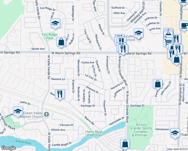 map of restaurants, bars, coffee shops, grocery stores, and more near 363 El Pico Drive in Henderson