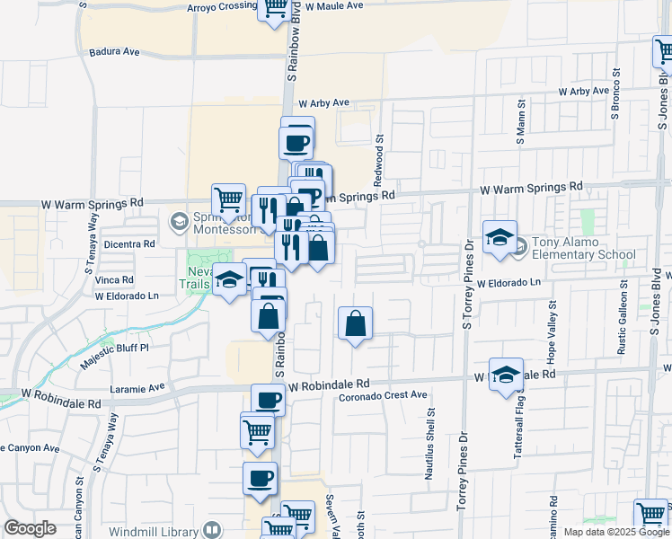 map of restaurants, bars, coffee shops, grocery stores, and more near 6779 Antique Oak Court in Las Vegas