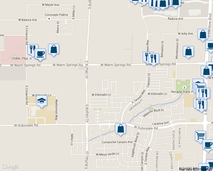 map of restaurants, bars, coffee shops, grocery stores, and more near 7660 West Eldorado Lane in Las Vegas