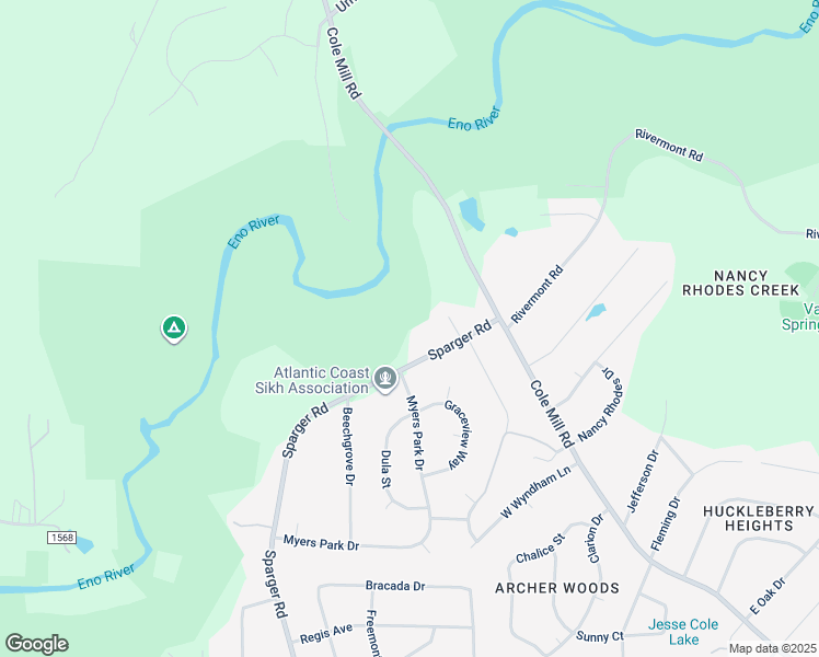 map of restaurants, bars, coffee shops, grocery stores, and more near 3211 Sparger Road in Durham