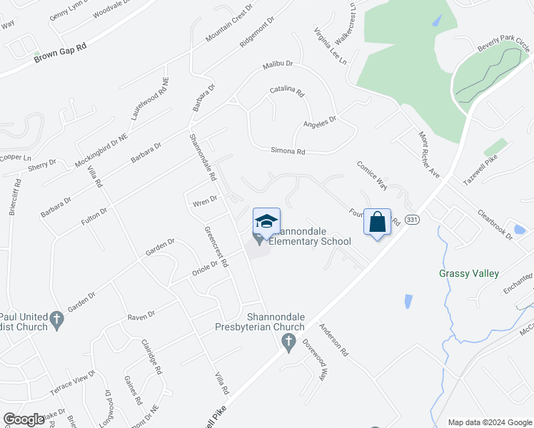 map of restaurants, bars, coffee shops, grocery stores, and more near 4812 Cannon Ridge DR. in Knoxville