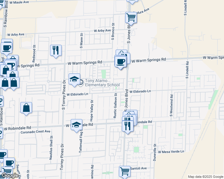map of restaurants, bars, coffee shops, grocery stores, and more near 7481 Mariposa Grove Street in Las Vegas