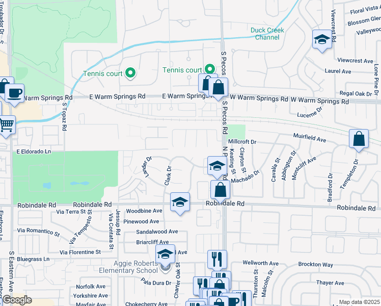 map of restaurants, bars, coffee shops, grocery stores, and more near 2602 Elko Circle in Henderson