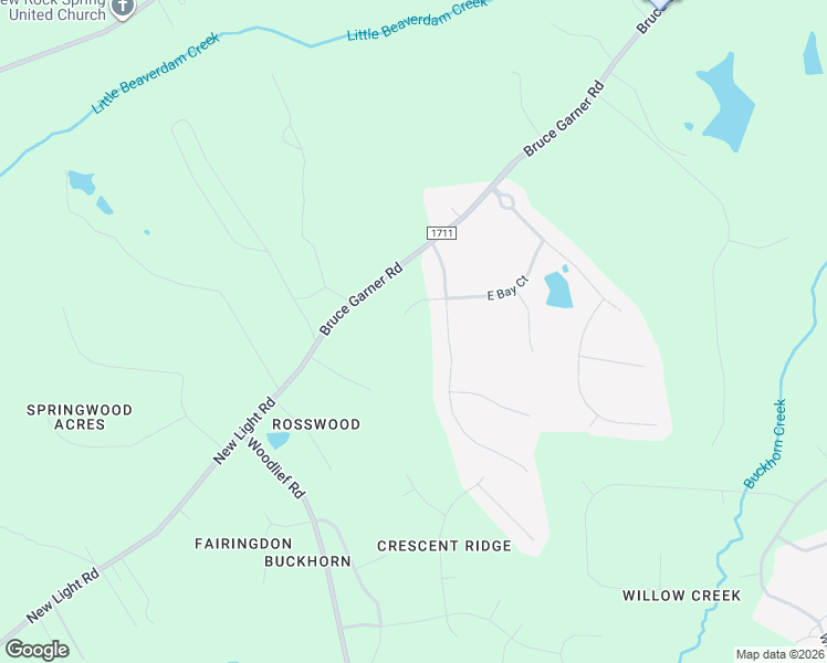 map of restaurants, bars, coffee shops, grocery stores, and more near 3032 East Bay Court in Creedmoor
