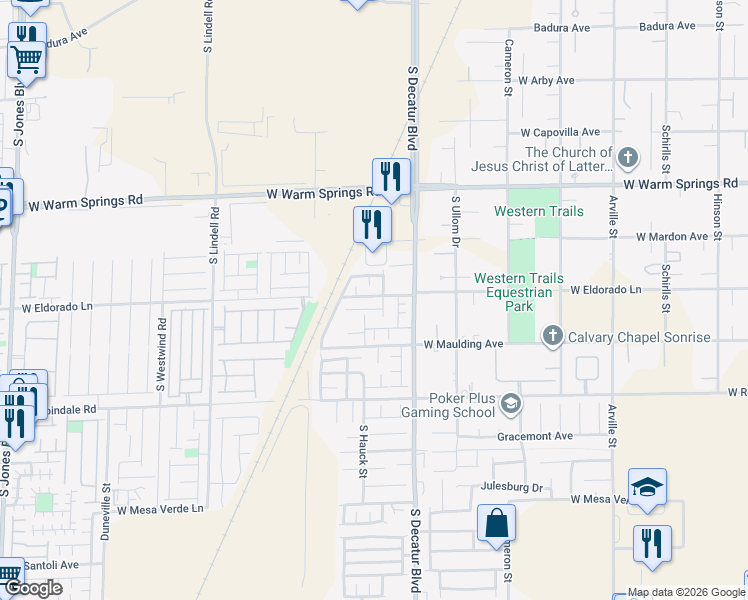 map of restaurants, bars, coffee shops, grocery stores, and more near 5027 West Eldorado Lane in Las Vegas