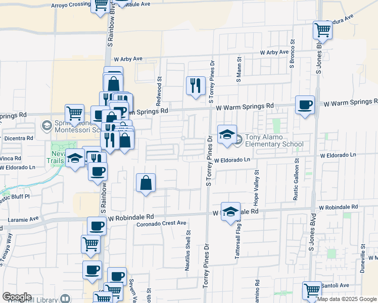 map of restaurants, bars, coffee shops, grocery stores, and more near 6587 West Netherseal Avenue in Las Vegas