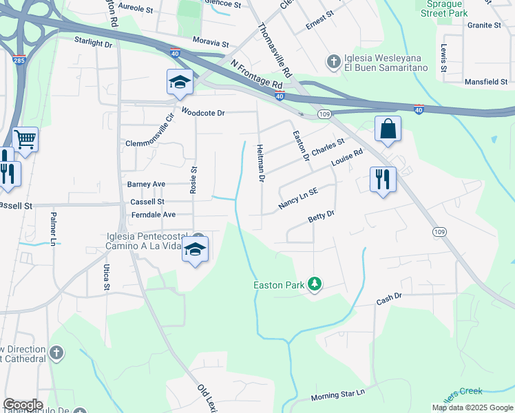 map of restaurants, bars, coffee shops, grocery stores, and more near 3316 Heitman Drive in Winston-Salem